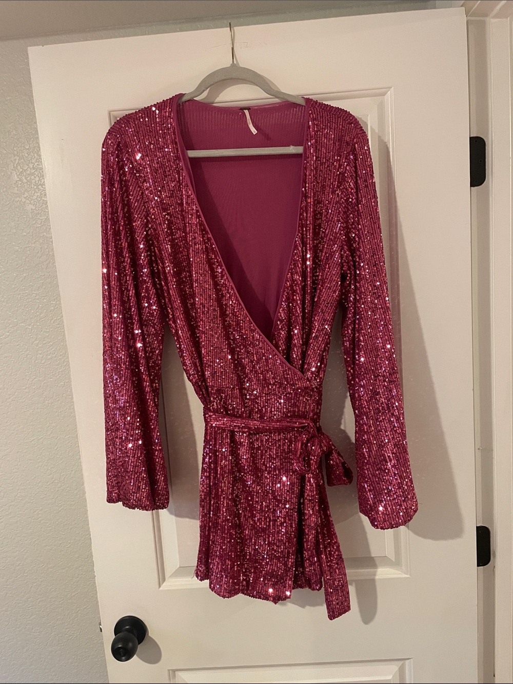 Free People Fuchsia Sequin Wrap Romper